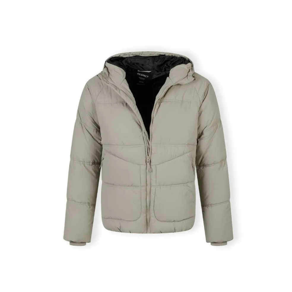 Boys quilted jacket hood zip pockets grey