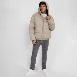 Boys quilted jacket hood zip pockets grey