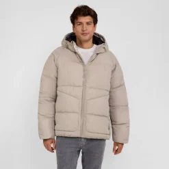 Boys quilted jacket hood zip pockets grey