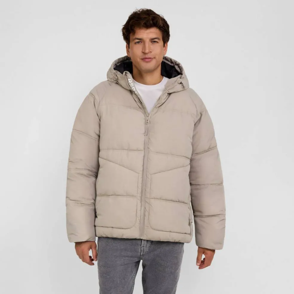 Boys quilted jacket hood zip pockets grey
