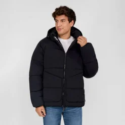 Boys quilted jacket with hood and zip pockets black