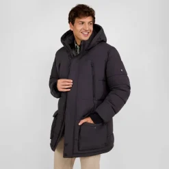Men long jacket with fleece lining and waterproof zip pockets grey