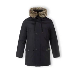 Men padded parka jacket with faux fur hood black