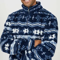 Mens Quarter Zip Borg Fleece with Pattern