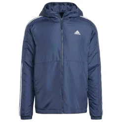 Men's 3 Stripe Essential Waterproof Wind Resistant Long Sleeve Puffer Jacket