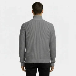 Rib Zip Funnel Cardigan Sweaters Men