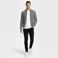 Rib Zip Funnel Cardigan Sweaters Men