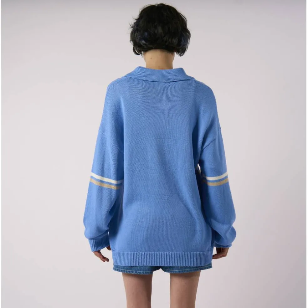 Unisex Adults Oversized Knitted Zip Through Crew Neck Jumper